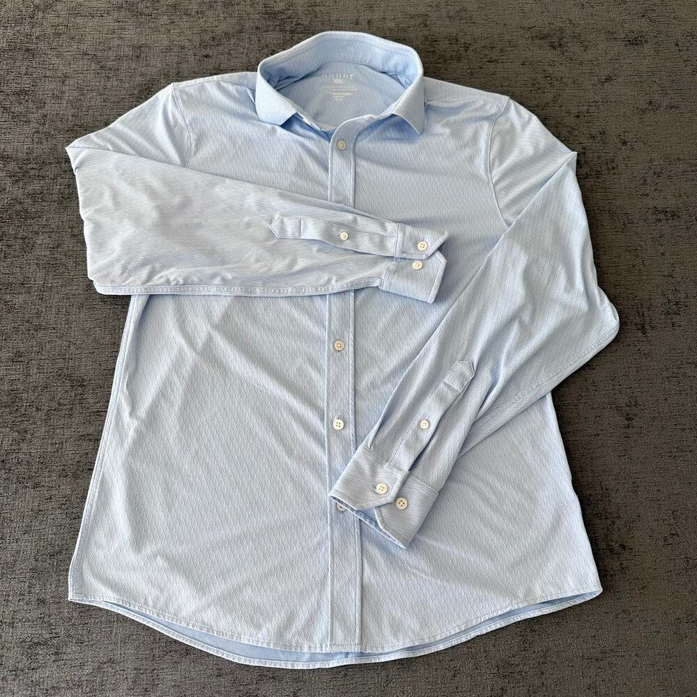 Rhone Commuter Shirt Mens Medium Blue Diamond Geo Stretch Performance Slim Fit